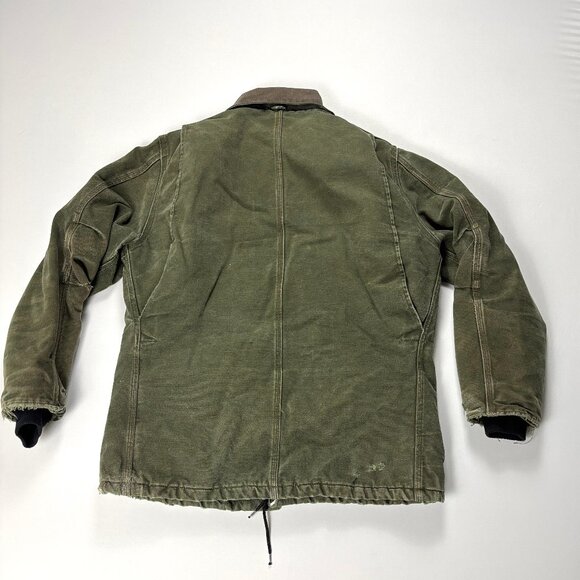 Carhartt Mens Duck Canvas Jacket Green Sz L Corduroy Collar Distressed Thrashed - Picture 10 of 10